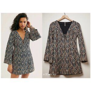 Women's Free People Dress S Mini Leaf Print Autumn Fall Warm RP $128